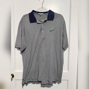 Peter Millar Striped Golf Blue White Polo Size L